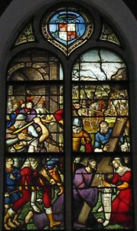stained glass window of the cross